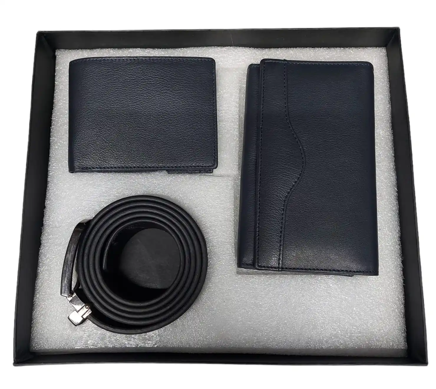 Genuine leather promotional gift combo set of men wallet ladies clutch belt credit cardholder for corporate gifts