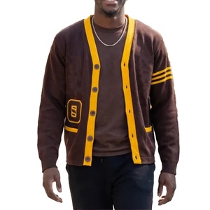 OEM/ODM Fraternité grecque | Iota Phi |   Cardigan en velours d'hiver pour femme, col en V, en acrylique tricoté, couleur marron doré, avec logo brodé - Product Image 4