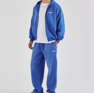 Custom Logo Heavyweight Cotton Fleece Blank Acid Washed Sweat Suit Men Cropped Boxy <b>Zip</b> up Hoodie Sweat Suits - Product Image 2