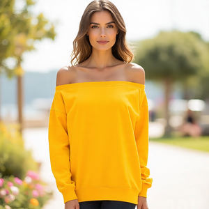 Sudaderas con hombros descubiertos para mujer de peso pesado, sudadera con hombros descubiertos de lana de manga larga en blanco para mujer - Product Image 2