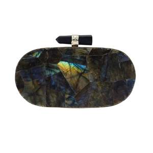 Bolso de Mano Tipo Clutch con Paneles de Labradorita Ovalada, Superficie de Piedra Natural con Destellos, Bolso de Noche de Lujo Hecho a Mano para Mujer, para Bodas - Product Image 1