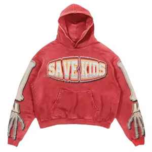 Écusson de broderie en détresse de haute qualité sweats à capuche en éponge française personnalisés pour hommes 100% coton style été délavé à l'acide - Product Image 2