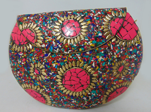 Handmade Tibetan Gypsy Style Brass Metal <b>Bag</b> Multi Color Metal Mosaic Clutch Wallet Purse - Product Image 2