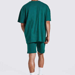 Ensemble short et t-shirt décontracté pour homme, col rond, tricoté, brodé, écologique, léger, 100 % coton, imprimé numérique, idéal pour l'été - Product Image 2