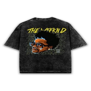 T-shirt surdimensionné noir The Weekend Acid Wash-T-shirt streetwear unisexe de qualité supérieure, mode décontractée tendance - Product Image 2