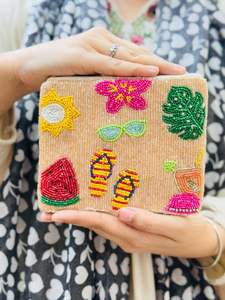 Fantasía elegante hecho a mano con cuentas verano bordado tiburón diseño Mini bolso con cremallera Premium moda lujo moda de la India - Product Image 4