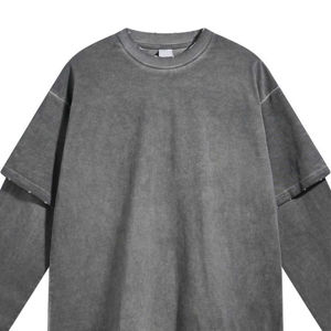 Manufacturer Custom Double Layer <b>Long</b> <b>Sleeve</b> <b>T</b>-<b>Shirts</b> New Style Drop Shoulder <b>Men</b> 100% Cotton Oversized Breathable Canvas - Product Image 6