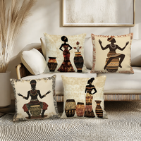 Housse de coussin décorative en polyester doux, motif danseuse ethnique africaine, art tribal féminin, pour salon