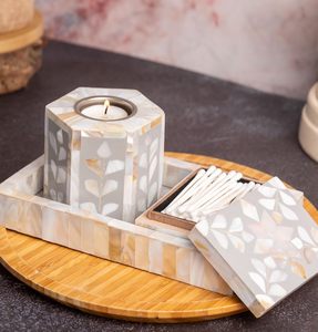 Pearl & Bone Inlay <b>Ramadan</b> Mubkhar | Decorative Bakhoor Burner with Acrylic Tray <b>Box</b> | Eid <b>Gift</b> Decorative Medkhan Mabkhara - Product Image 1