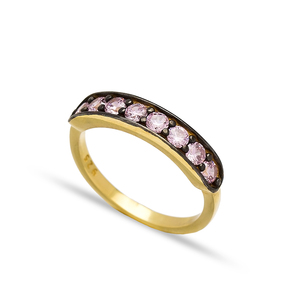 Pink Zircon Shiny <b>CZ</b> Stone Band <b>Ring</b> Handmade Turkish Wholesale Elegant Simple 925 Sterling Silver Jewelry - Product Image 1