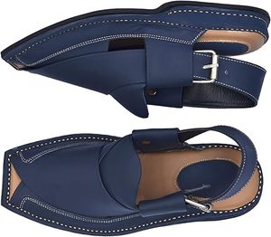 Calzado islámico Kheri musulmán tradicional, zapatos de boda hechos de cuero de Color azul plano, Tribal Afghani Khan Norozi Peshawari Chappal - Product Image 5