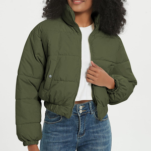 Veste matelassée pour homme, couleur vert olive, col montant, fermeture éclair, épaisse, décontractée, courte, rembourrage en fibres de polyester - Product Image 4