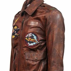 แจ็คเก็ตนักบินหนังแท้สำหรับผู้ชาย พร้อมป้ายปักและลุควินเทจ - เหมาะสำหรับผู้ที่ชื่นชอบแฟชั่น - Product Image 5