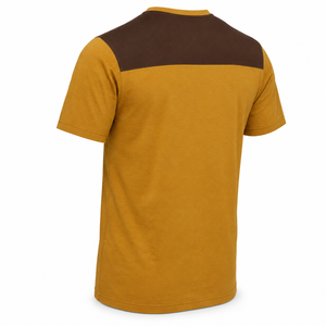 Camiseta de Algodón Personalizada con Cuello en V Color Mostaza y Paneles en los Hombros Color Chocolate, Ropa al por Mayor para Hombre de Manga Corta - Product Image 3