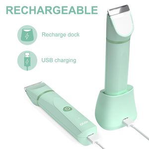 Recortadora de vello corporal eléctrica con carga USB para mujer, cabezales de cuchillas de cerámica reemplazables, recortadora de bikini, afeitadora facial, base de carga USB - Product Image 6