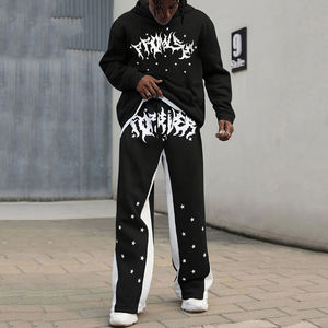 Custom Flared Two-Piece Acid Wash Vintage Eco-Friendly Breathable <b>Zip</b>-<b>Up</b> <b>Hoodie</b> & Pants Track Suit for Men's - Product Image 6