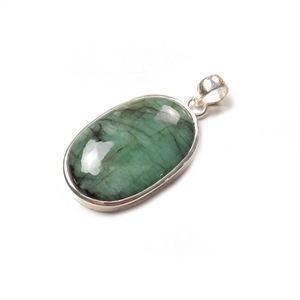 Esmeralda cabujón piedra preciosa 925 plata esterlina Collet hecho a mano diseñador venta al por mayor forma ovalada colgante joyería PP-36 - Product Image 2