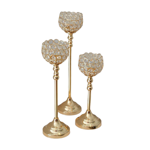 Bougeoirs en aluminium couleur or Lot de 3 bougeoirs de tailles différentes pour accessoires de décoration de mariage - Product Image 4