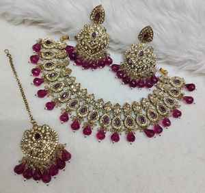Collier ras du cou de mariée polonais Mehndi traditionnel ensemble avec Maang Tikka assorti collier ras du cou de mariée polonais Mehndi traditionnel - Product Image 3