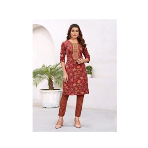 Suministro directo de fábrica, conjunto de pantalón Kurtis de 3 piezas confeccionado con bordado para uso regular desde India - Product Image 1