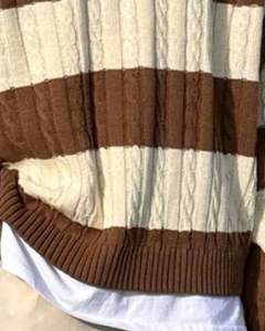 เสื้อสเวตเตอร์ไหมพรมลายทางสีน้ำตาลสำหรับผู้ชาย ฤดูหนาว อุ่นสบาย สไตล์ลำลอง นุ่ม ทันสมัย หนา - Product Image 5