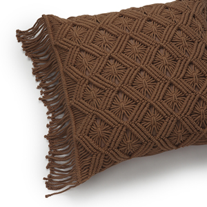 Fundas de almohada de algodón natural marrón nuez anudadas a mano con patrones florales y de hojas vintage portátiles y lavables - Product Image 2