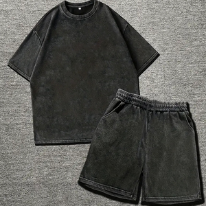 Top selling acid wash Summer Casual Sportswear <b>Set</b> for Men Wholesale Custom Logo 2-Piece Short Suits Shirt and Shorts 2025 - Product Image 1