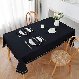 Handmade 100% Cotton <b>Embroidered</b> <b>Tablecloth</b> Black Floral Pattern with Self Fringes Indoor & Outdoor Fabric Cover for Banquets - Product Image 5
