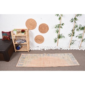 Alfombra turca Vintage moderna, Beige, 2x5,9 pies, Alfombra de tejido plano de lana con respaldo de látex para decoraciones de sala de estar - Product Image 1