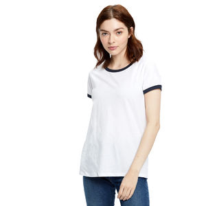 Venta al por mayor de alta calidad de logotipo personalizado Fitness Ringer Top camiseta de las mujeres de gran tamaño de impresión personalizada camisetas ringer para las mujeres. - Product Image 1