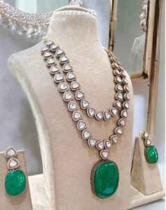 <b>Gold</b> Plated Luxury Designer Polki <b>Necklace</b> <b>Set</b> with <b>Earrings</b> Bridal Jewelry for Wedding & Party Celebration - Product Image 1