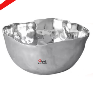 Bol de service en acier inoxydable en métal fini argenté brillant à l'aspect martelé pour le restaurant et le bar de l'hôtel - Product Image 5
