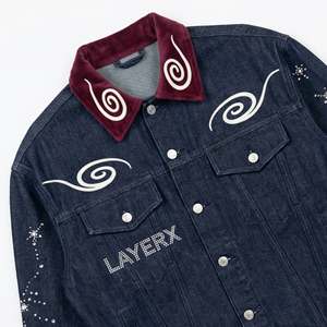 Chaqueta Vaquera Oscura de Estilo Y2K Personalizada para Hombre, con Pedrería, Estampado Abullonado, Cuello Camisero en Contraste, Corte Regular, Estilo Urbano, Ecológica - Product Image 3