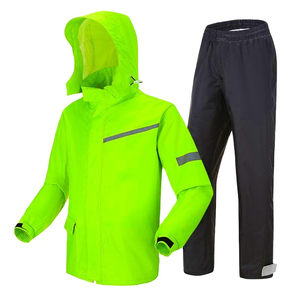 Waterproof Motorcycle Rain <b>Jacket</b> and Pants Set Breathable Nylon Riding Rainwear with <b>Reflective</b> Strip for Tour - Product Image 1