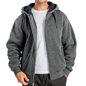 Faux Fur <b>Lined</b> <b>Hoodie</b> Custom Logo Zipper Hoodies High Quality <b>men</b> <b>Sherpa</b> <b>Hoodie</b> - Product Image 3