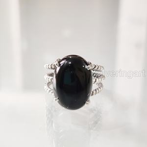 Anillo de mujer Piedra preciosa de ónix negro natural Piedra natal de Diciembre 3 Banda trenzada Aniversario Joyería Bohemia Anillo de plata esterlina 925 - Product Image 1