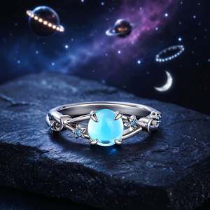 Bague Jeulia Twist Lune et Étoile en argent sterling avec pierre bleue - Product Image 4