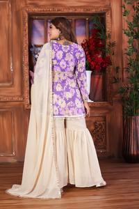 Conjunto de Kurta de algodón puro con estampado floral rosa para fiesta de boda india y pakistaní con Sharara y Dupatta Salwar Kameez - Product Image 2