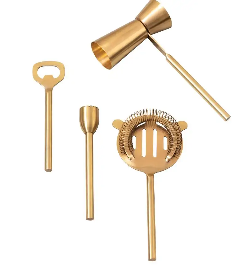 Accesorios de uso de barra chapada en oro Juego de Herramientas de barra de acero inoxidable con diseño y embalaje de aspecto simple