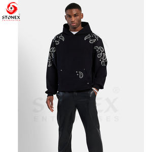 เสื้อฮู้ดผู้ชายภาพกราฟิกโอเวอร์ไซส์ผ้าฝ้ายพลอยเทียม - Product Image 1