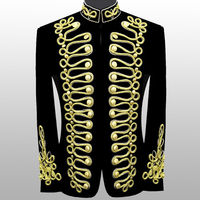 Vente en gros Bleu foncé Vert Or Tressé Hussar Velours Veste pour homme Brodée à la main