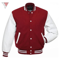 Veste de baseball d'hiver pour homme avec logo brodé personnalisé, style varsity, manches en cuir, laine épaisse
