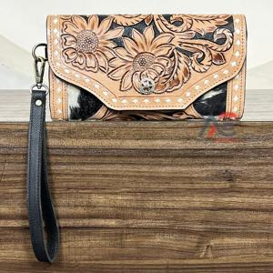 Bolso de Mano de Cuero Genuino Hecho a Mano para Mujer, Bolso de Gran Capacidad para Teléfono Celular, Bolso de Muñeca, Diseño de Lujo Personalizado, Cartera Larga de Cuero Vacuno - Product Image 1