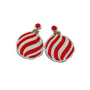 Handmade Beaded Multicolor Candy Stripe Christmas Ornament <b>Earrings</b> - Product Image 2