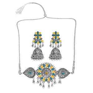 GS Round <b>Choker</b> with Zircon Yellow Green Flower Design for Party Occasions - Product Image 3