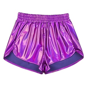 Pantalones Cortos de Cintura Alta para Mujer, de Poliéster/Algodón con Revestimiento de PU, Cierre con Cordón, Diseño de Dibujos Animados, Ropa de Club, Acabado Metálico Brillante - Product Image 1