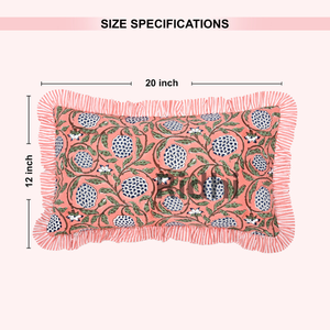 Funda de Almohada Lumbar RIDHI Rosa Salmón Oscuro 12x20 Pulgadas con Volantes, Estampado a Mano en Algodón, Personalizable, Extraíble y Lavable, Decoración para Sofá y Cama - Product Image 6
