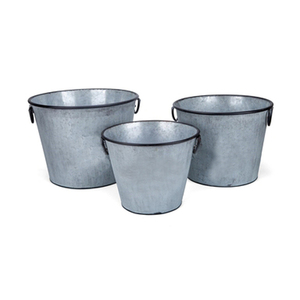 Maceta decorativa de forma redonda Maceta de metal Juego de 3 Maceta de metal de plata galvanizada con diseño en relieve - Product Image 5