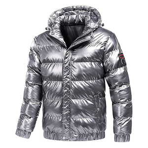 Men's Casual Winter Waterproof Hooded Puffer <b>Jacket</b> Warm Stand Collar Solid Zipper Windproof <b>Heated</b> Nylon OEM Service Front - Product Image 1