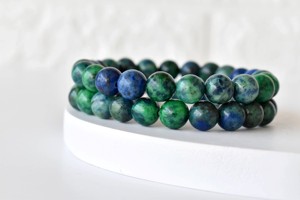 High Quality Azurite Malachite 8mm Round <b>Beaded</b> <b>Bracelet</b> Lovers Pattern Classic Style for Meditation Tibetan Buddhism Occasions - Product Image 5